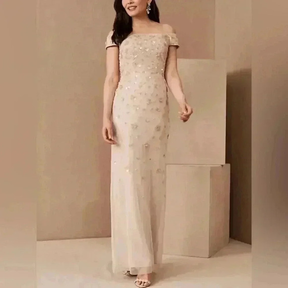 NWT Adrianna Papell x BHLDN Rosie Off The Shoulder Dress Size 6 - Picture 1 of 8